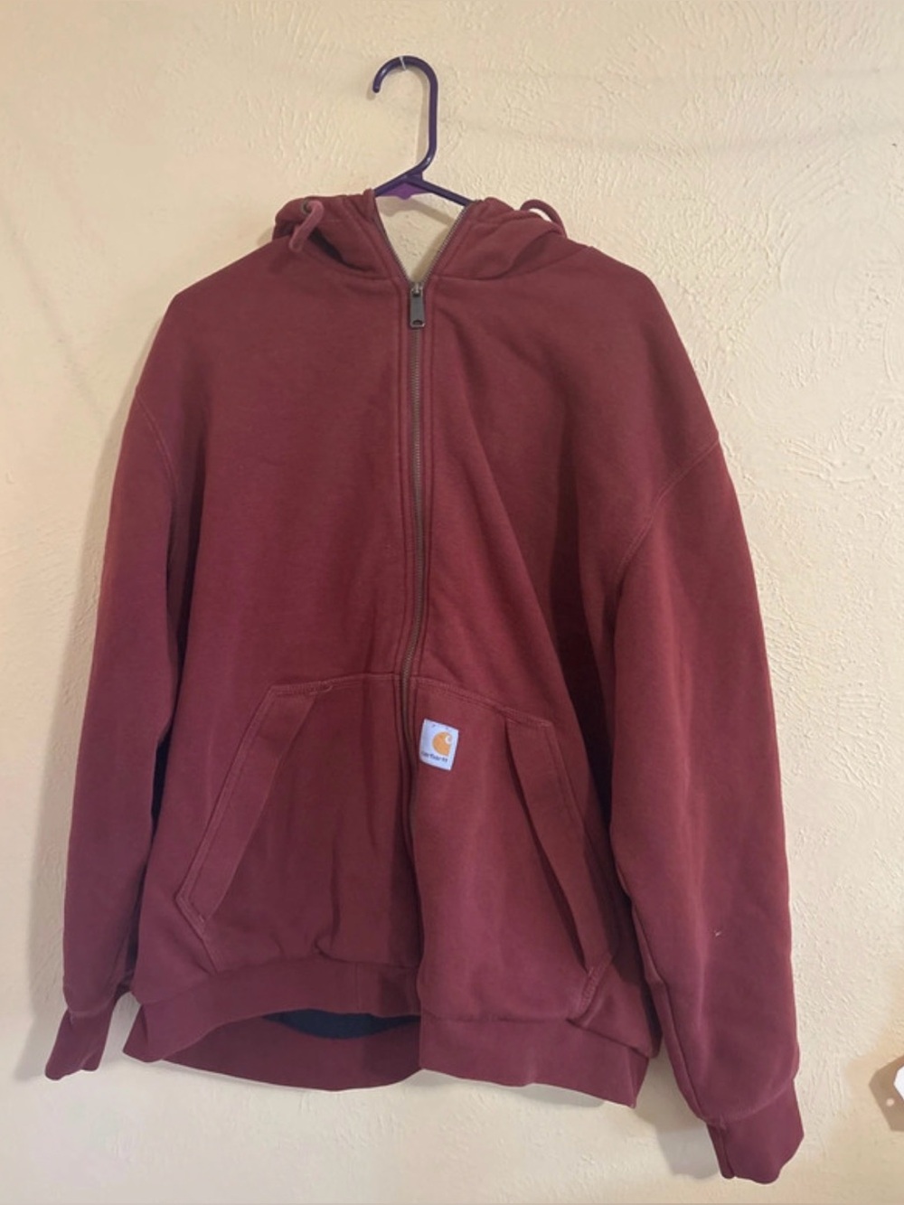 Carhartt Rain Defender Men's Large Full-Zip Hoodie Burgundy Long Sleeve